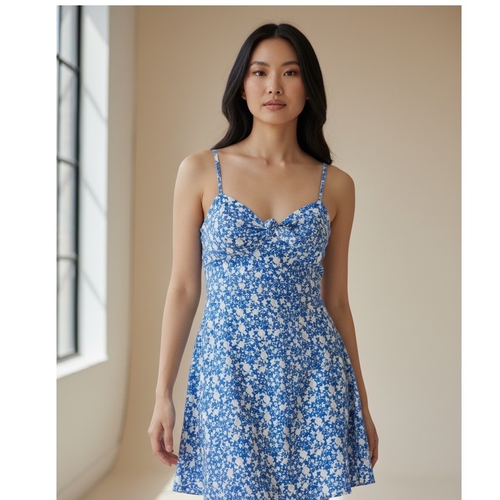 GB Gianni Bini Women's Blue and White Spaghetti Strap Small Mini Derby Dress - Picture 13 of 13